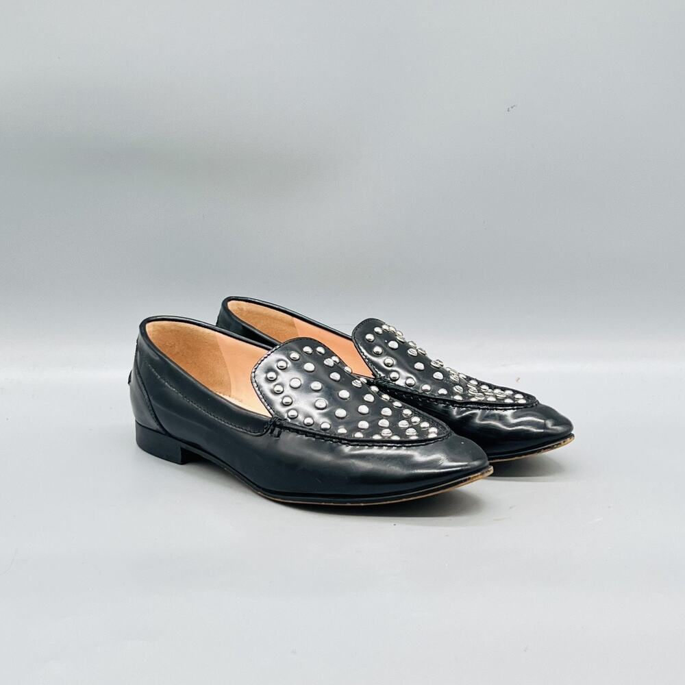 J Crew Shoes Womens 6 Black Leather Studded Loafer Flats Pointed Toe Slip On